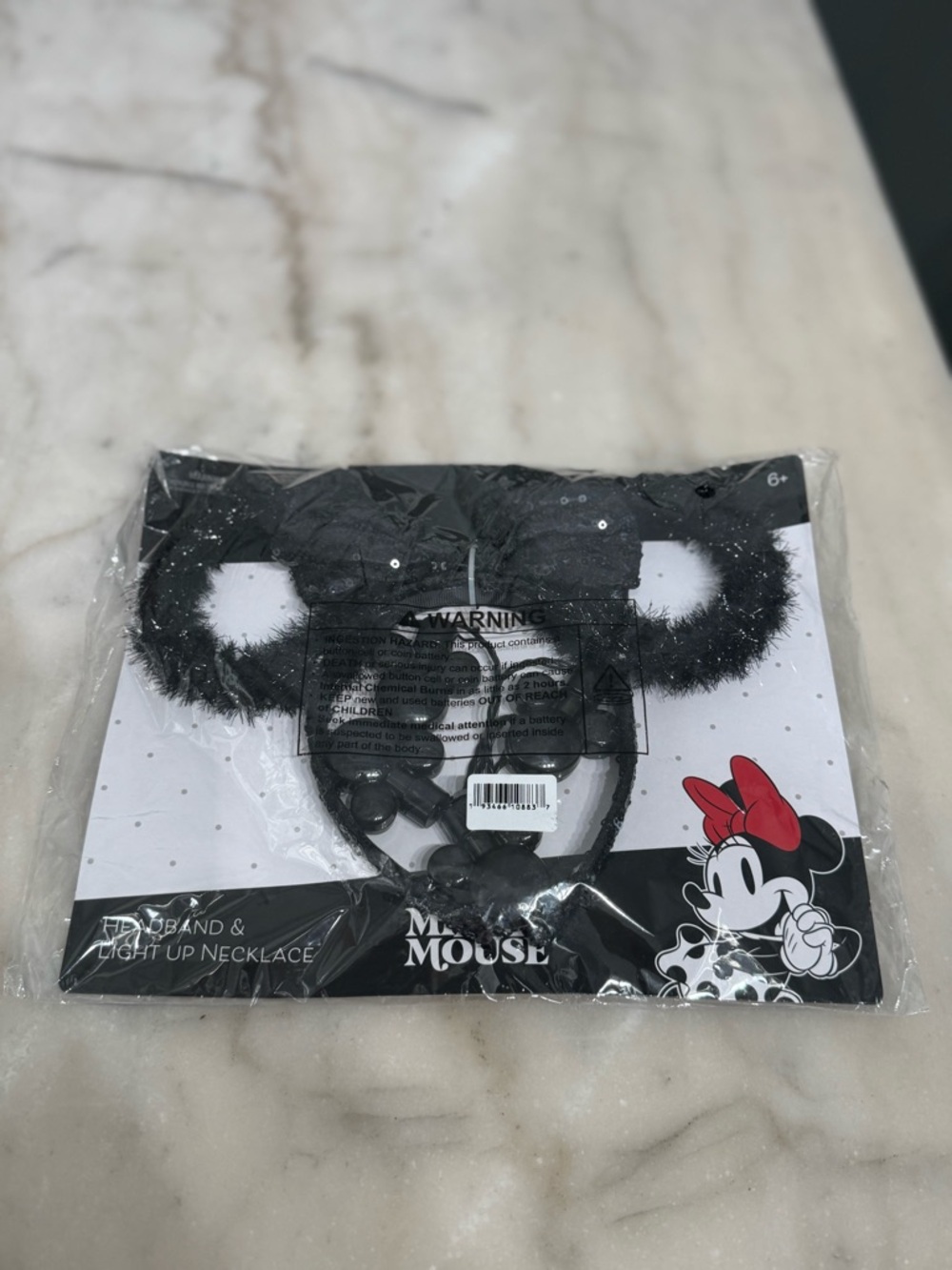 Disney Black Sequin Minnie Ear Headband with Light-Up Necklace